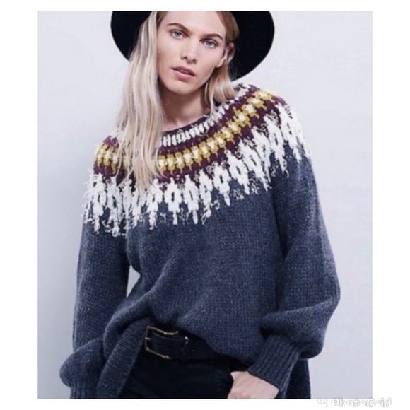 Free People Fair Isle Gray Sweater Size M - Picture 2 of 8